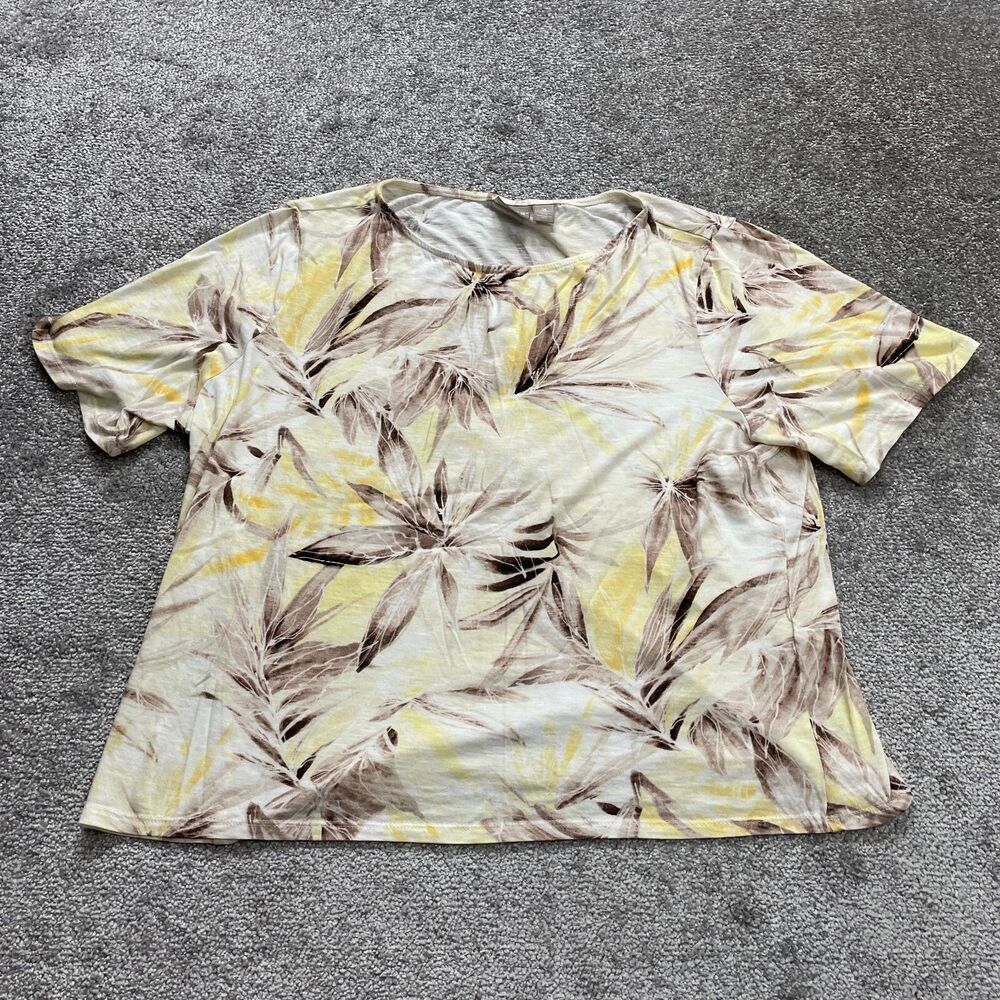 Chicos Top Shirt Chicos 3 Womens XL Multicolor Floral Cotton Casual Short Sleeve